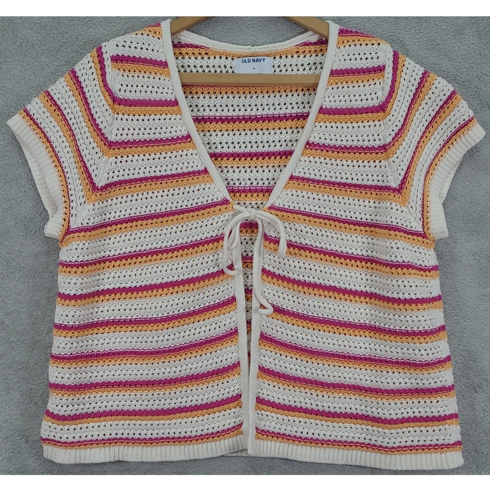 Old Navy Womens XL Crochet Tie Front Striped Sweater Vest Multi Color 557094-01
